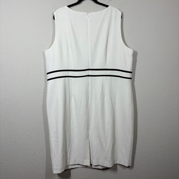 Kasper Plus 22W Pencil Sheath Dress White Parchment Black Hourglass Sleeveless - Picture 3 of 9